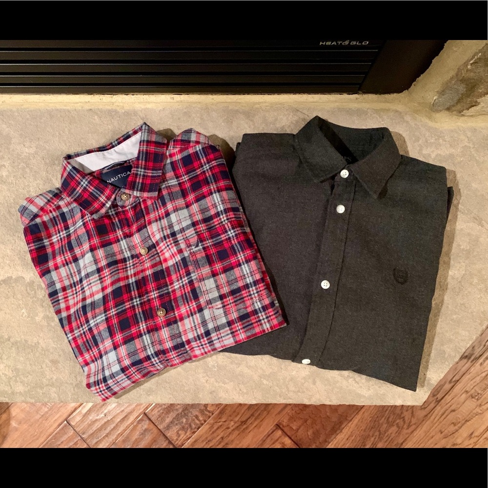 (2) Chaps & Nautica boys button down flannel shirts.
